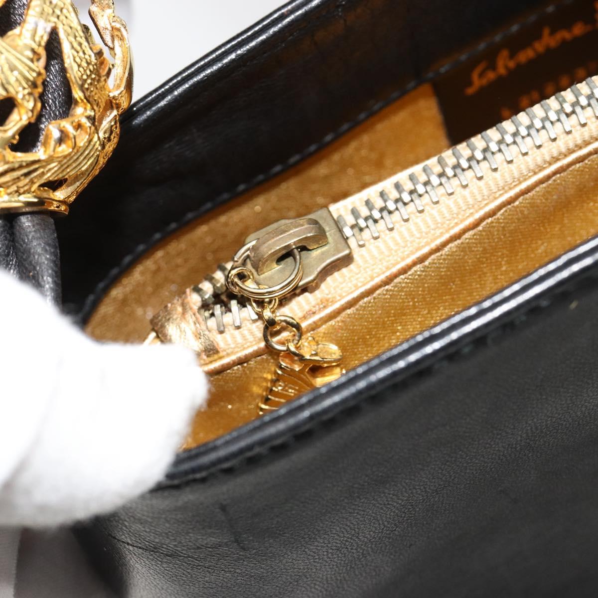 Salvatore Ferragamo Shoulder Bag Leather Black Gold Auth 184545