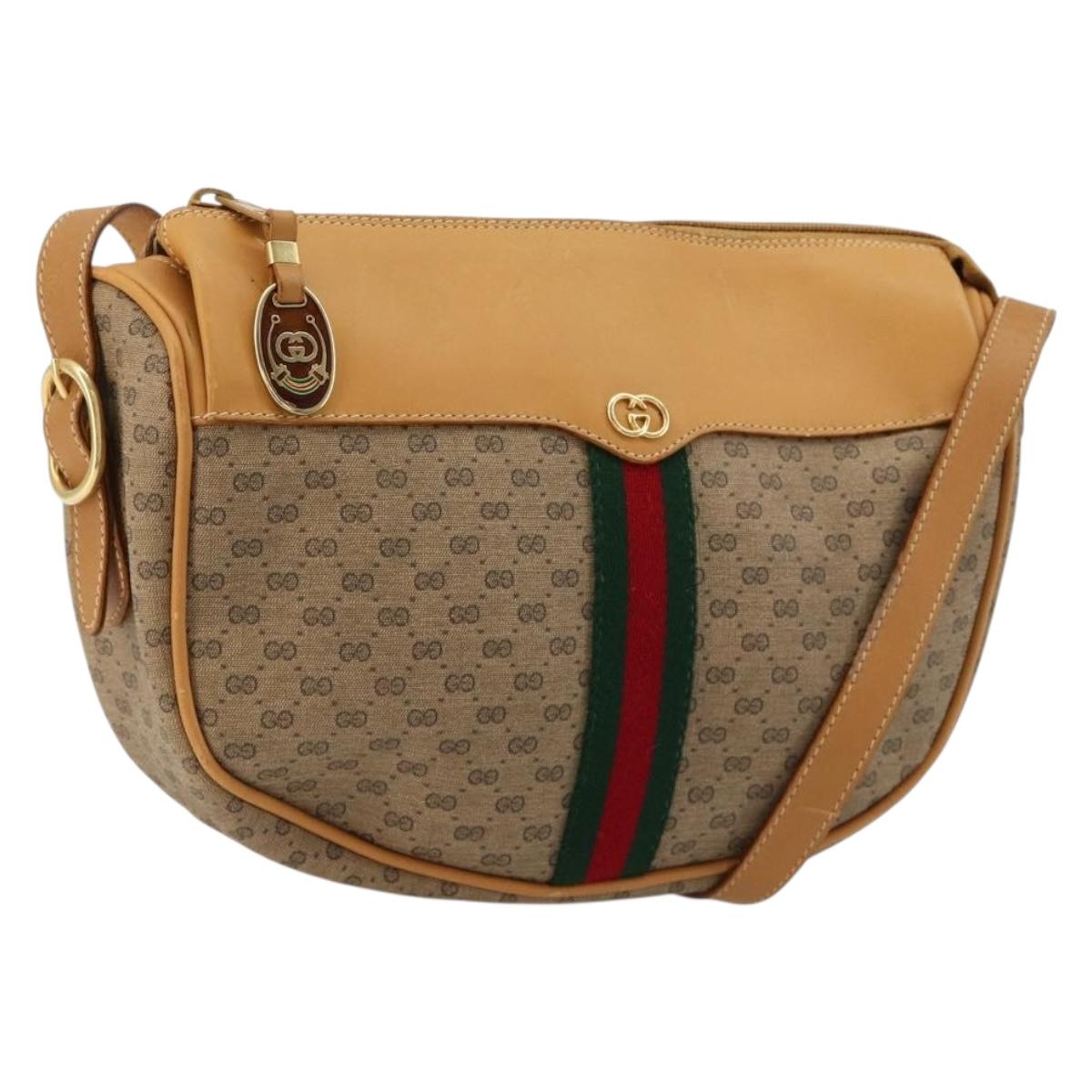 GUCCI Micro GG Supreme Web Sherry Line Shoulder Bag PVC Beige Gold Auth 184546
