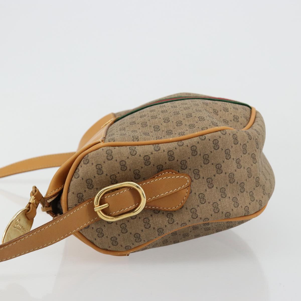 GUCCI Micro GG Supreme Web Sherry Line Shoulder Bag PVC Beige Gold Auth 184546