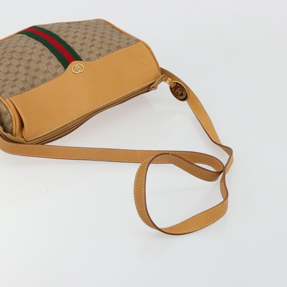 GUCCI Micro GG Supreme Web Sherry Line Shoulder Bag PVC Beige Gold Auth 184546