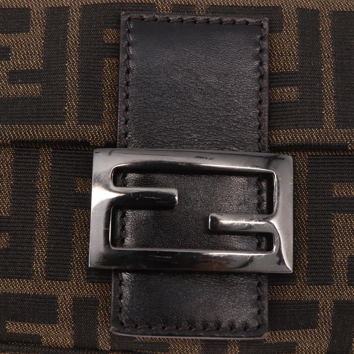 FENDI Zucca Canvas Mamma Baguette Shoulder Bag Black Brown Auth 184547SAV