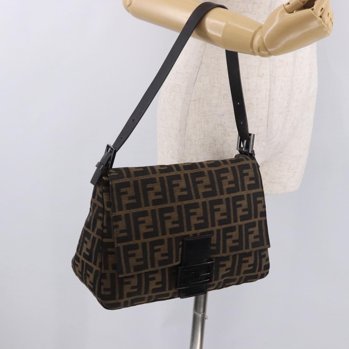 FENDI Zucca Canvas Mamma Baguette Shoulder Bag Black Brown Auth 184547SAV