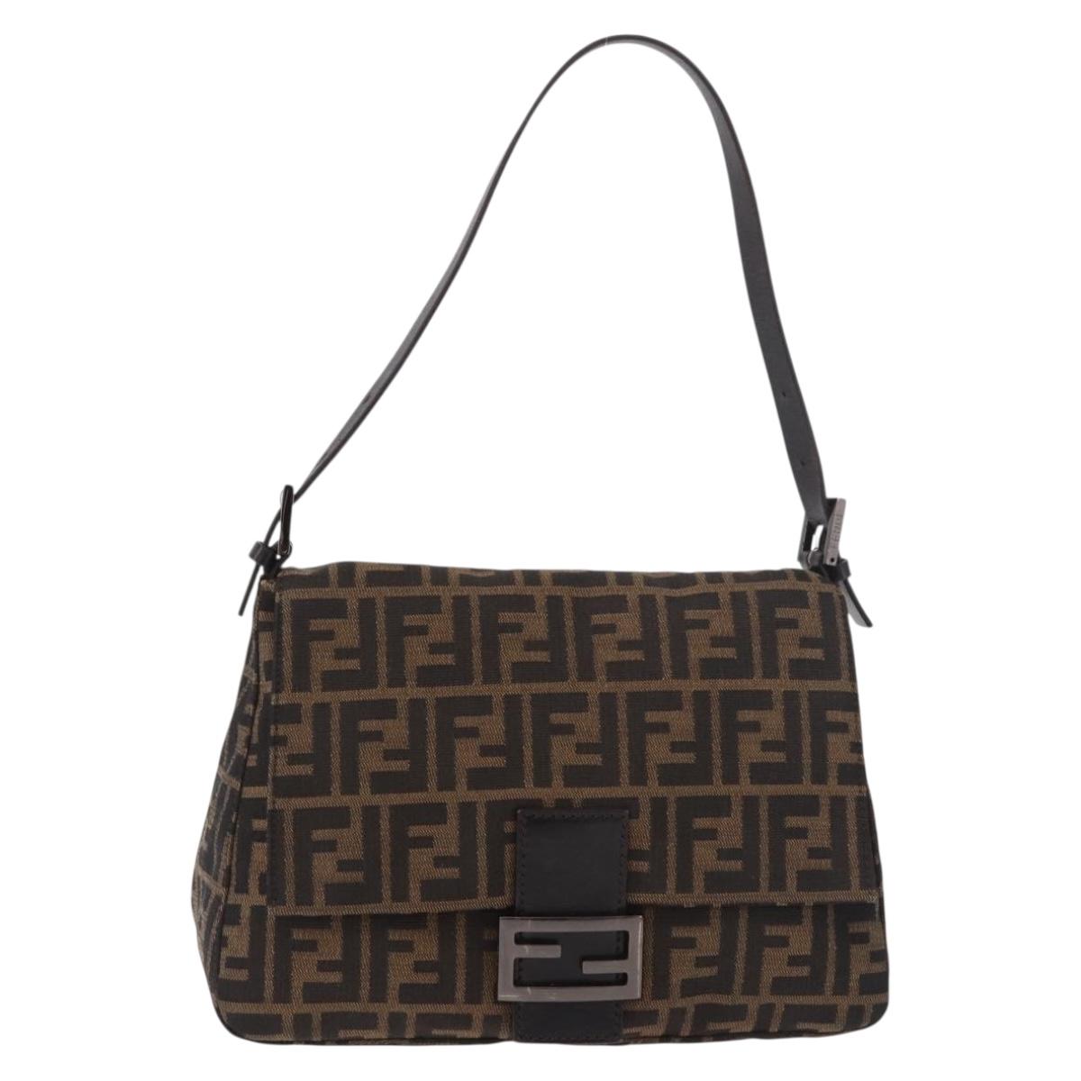 FENDI Zucca Canvas Mamma Baguette Shoulder Bag Black Brown Auth 184547SAV