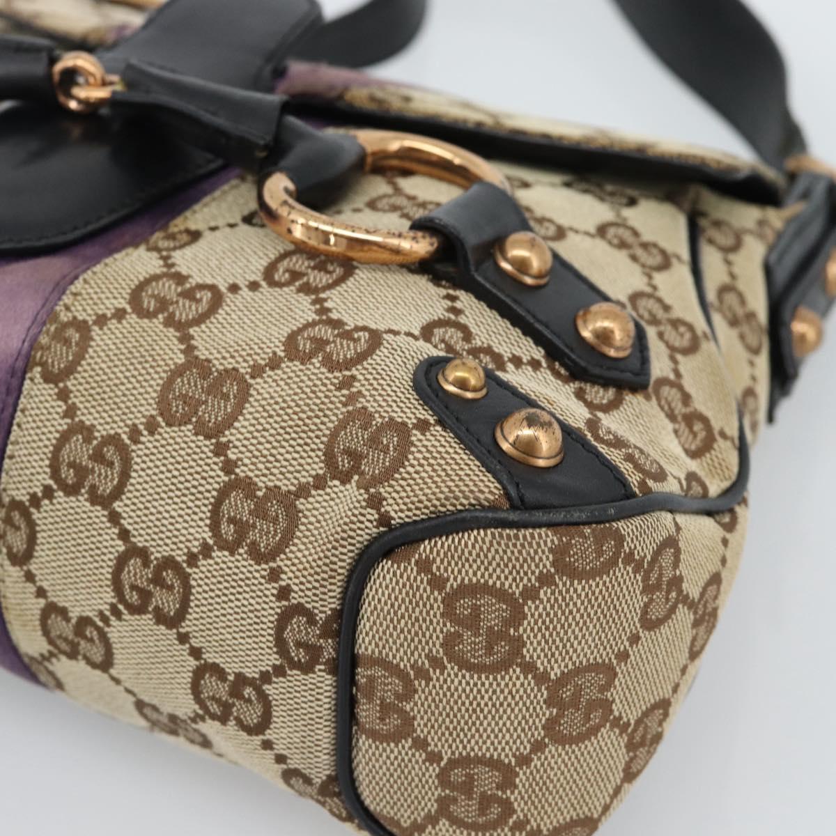 GUCCI GG Canvas Sherry Line Horsebit Shoulder Bag Beige Gold 129699 Auth 184548A