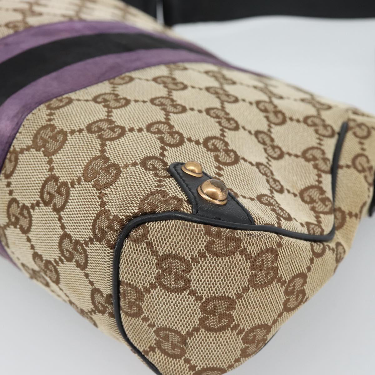 GUCCI GG Canvas Sherry Line Horsebit Shoulder Bag Beige Gold 129699 Auth 184548A