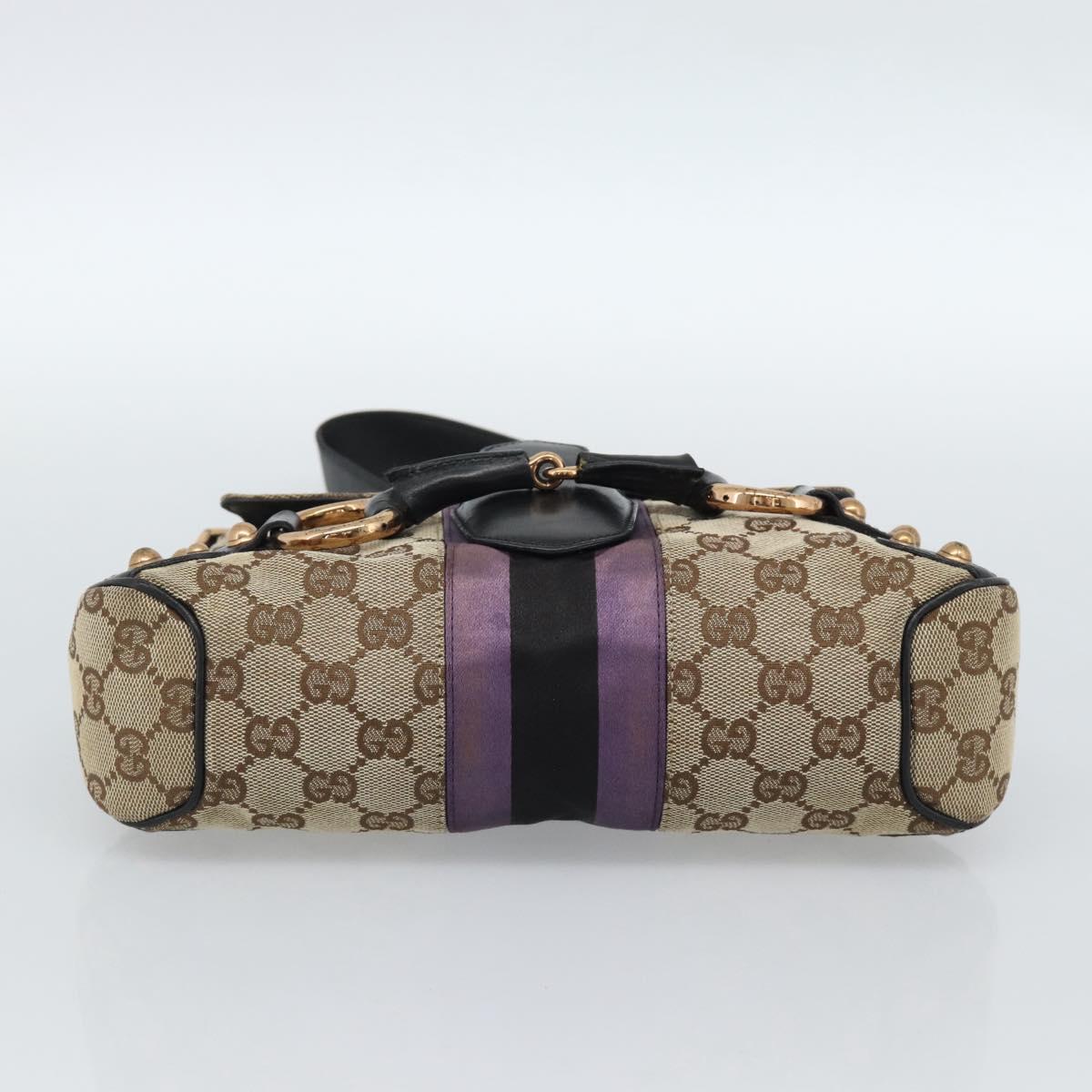 GUCCI GG Canvas Sherry Line Horsebit Shoulder Bag Beige Gold 129699 Auth 184548A