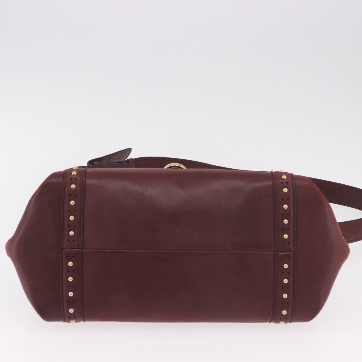 Salvatore Ferragamo Gancini Hand Bag Leather 2way Bordeaux Gold Auth 184549