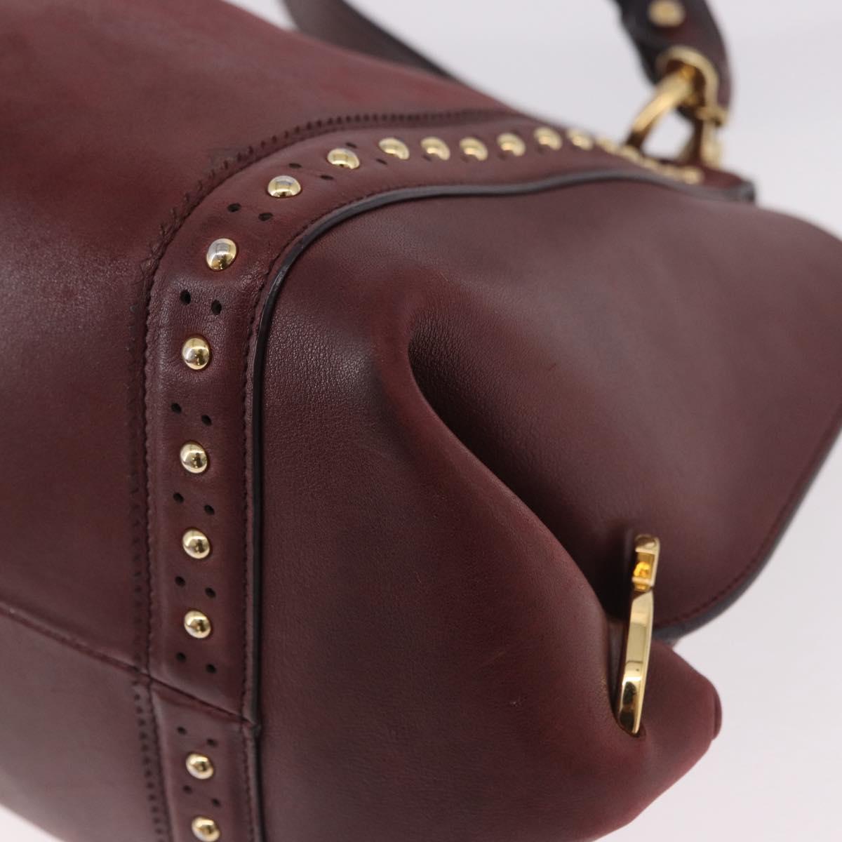 Salvatore Ferragamo Gancini Hand Bag Leather 2way Bordeaux Gold Auth 184549