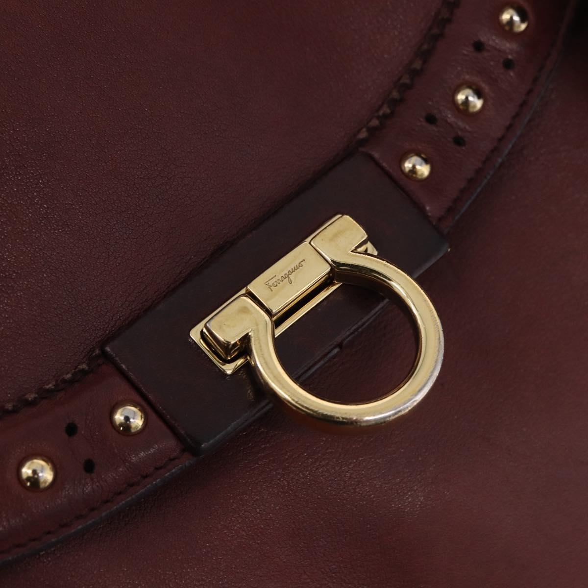 Salvatore Ferragamo Gancini Hand Bag Leather 2way Bordeaux Gold Auth 184549