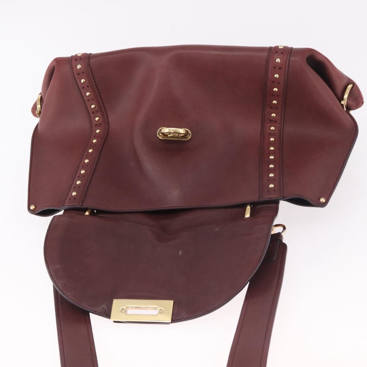 Salvatore Ferragamo Gancini Hand Bag Leather 2way Bordeaux Gold Auth 184549