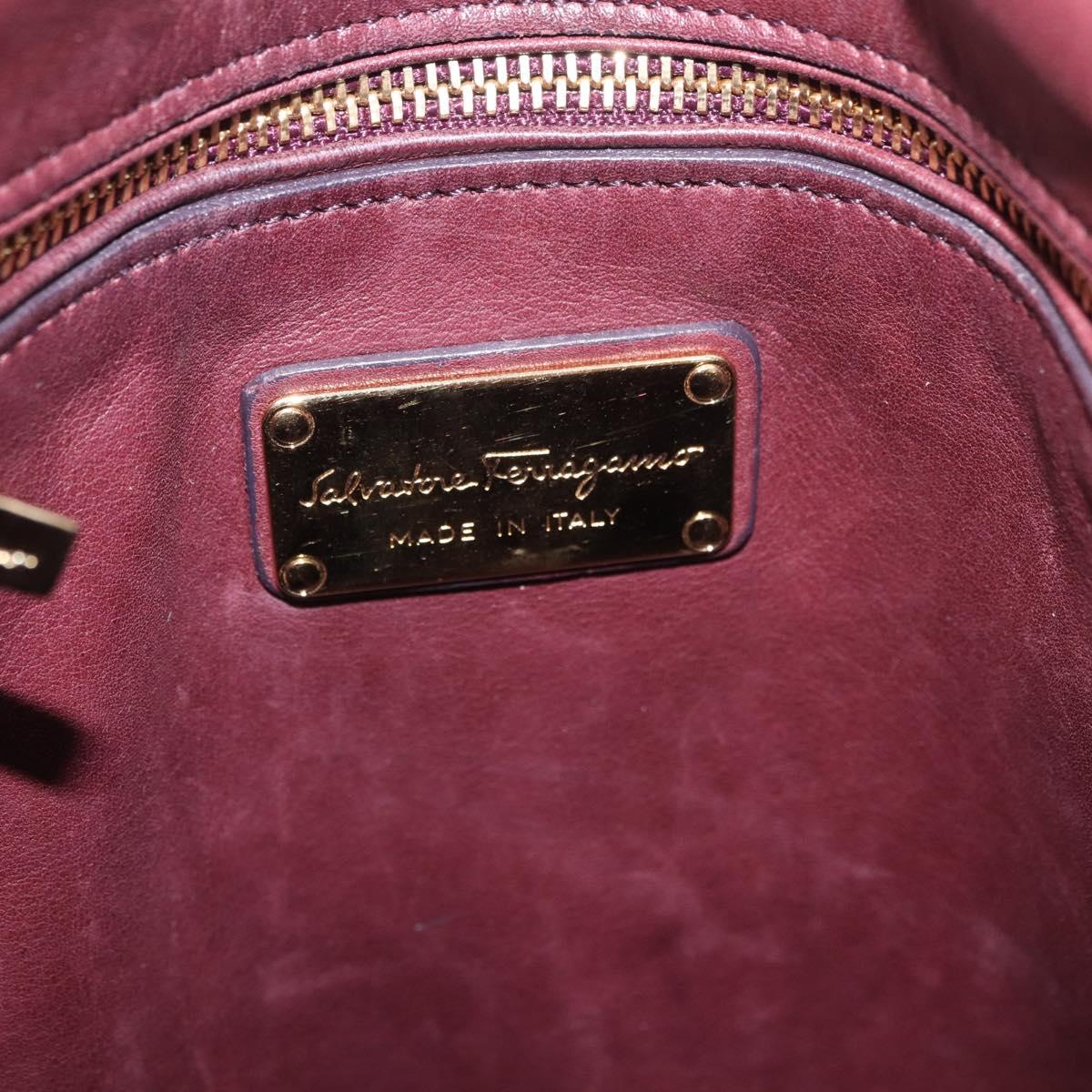 Salvatore Ferragamo Gancini Hand Bag Leather 2way Bordeaux Gold Auth 184549