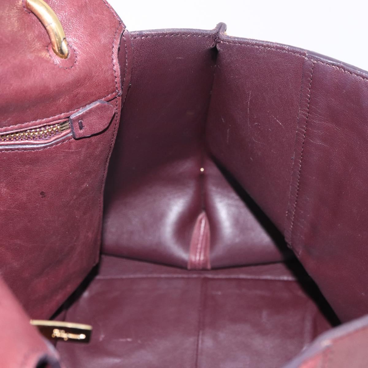 Salvatore Ferragamo Gancini Hand Bag Leather 2way Bordeaux Gold Auth 184549