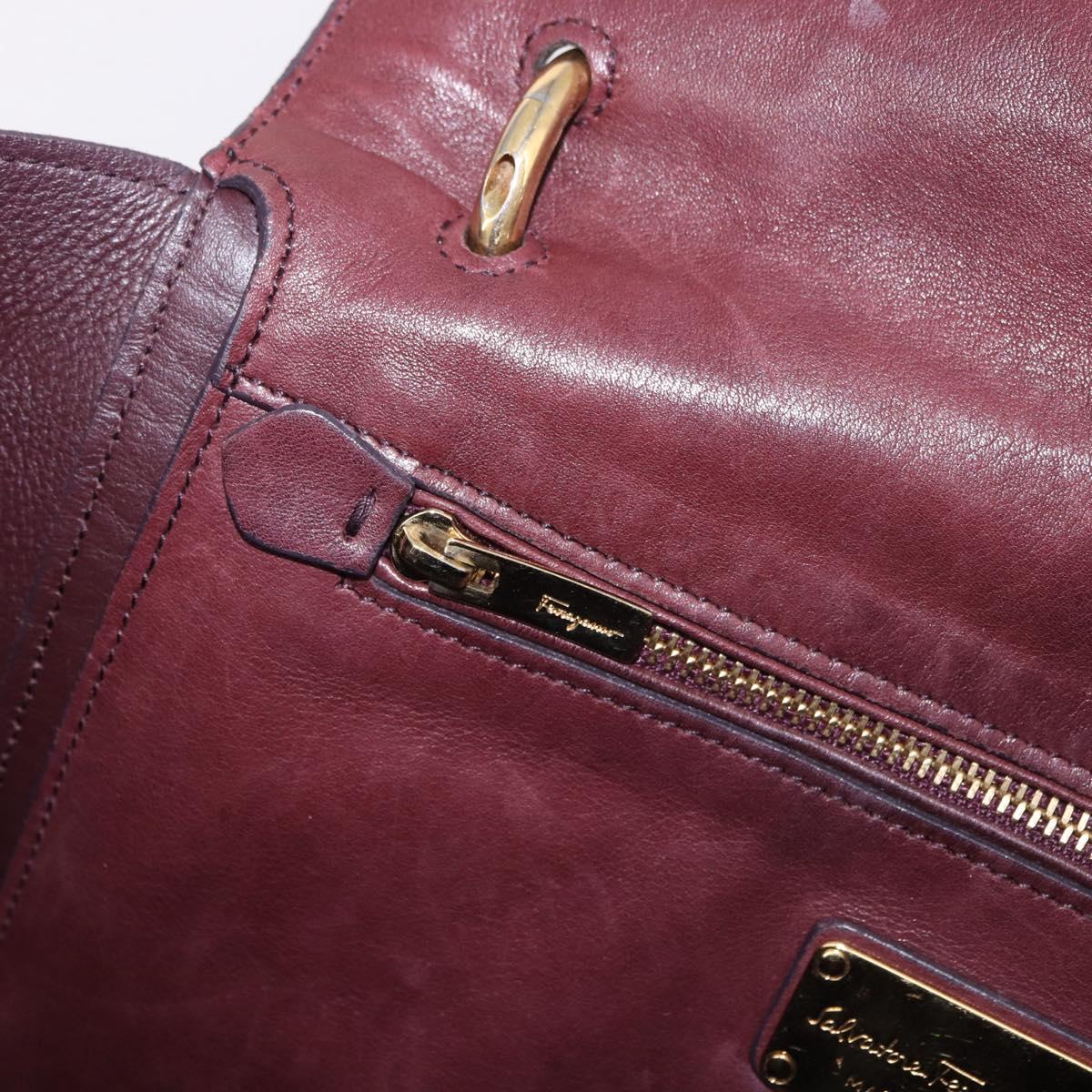 Salvatore Ferragamo Gancini Hand Bag Leather 2way Bordeaux Gold Auth 184549