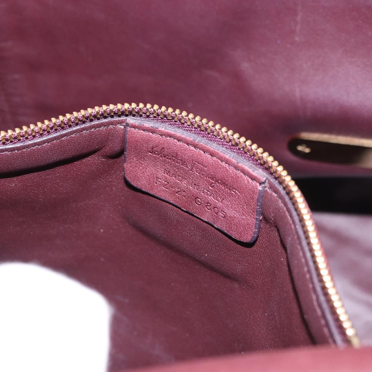 Salvatore Ferragamo Gancini Hand Bag Leather 2way Bordeaux Gold Auth 184549