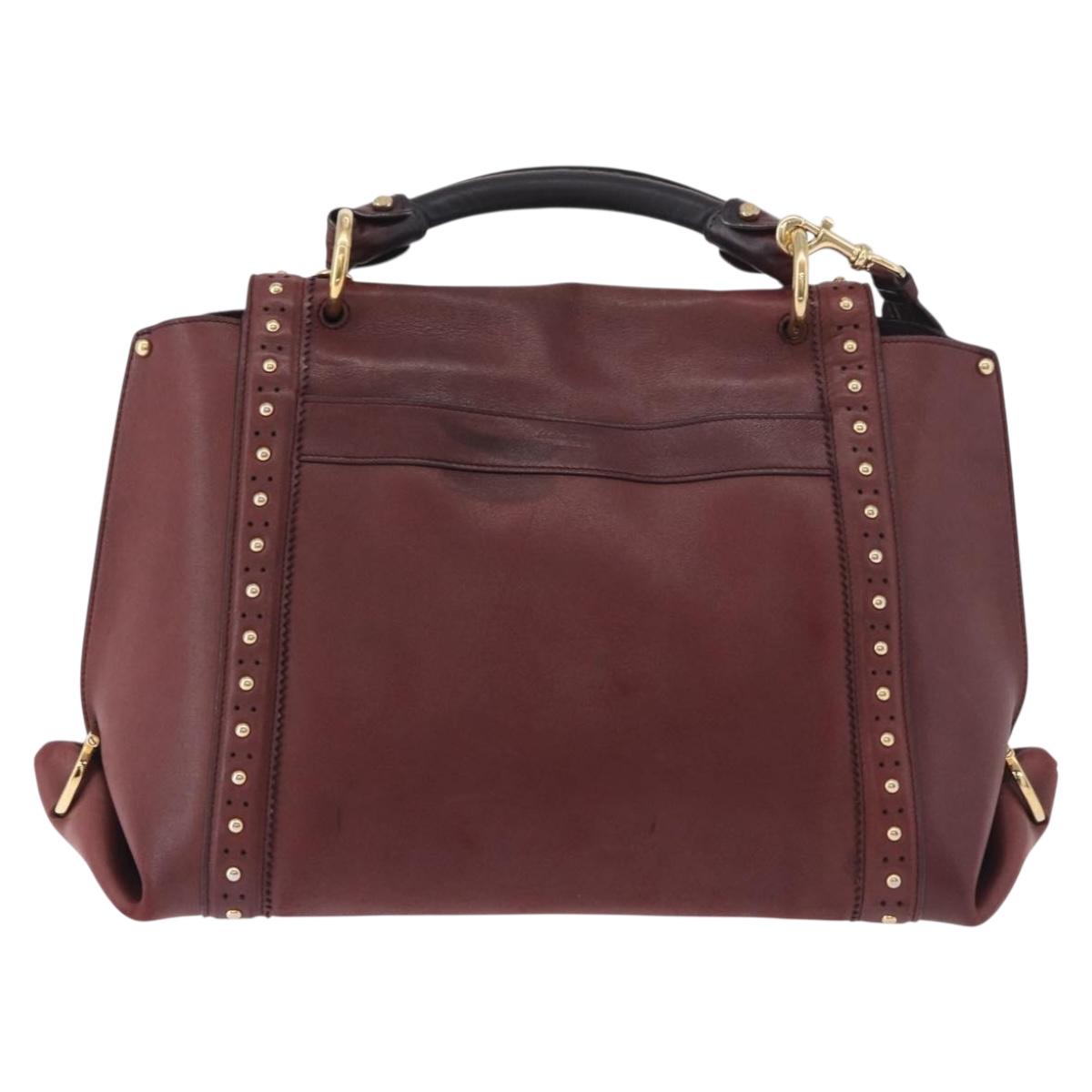 Salvatore Ferragamo Gancini Hand Bag Leather 2way Bordeaux Gold Auth 184549