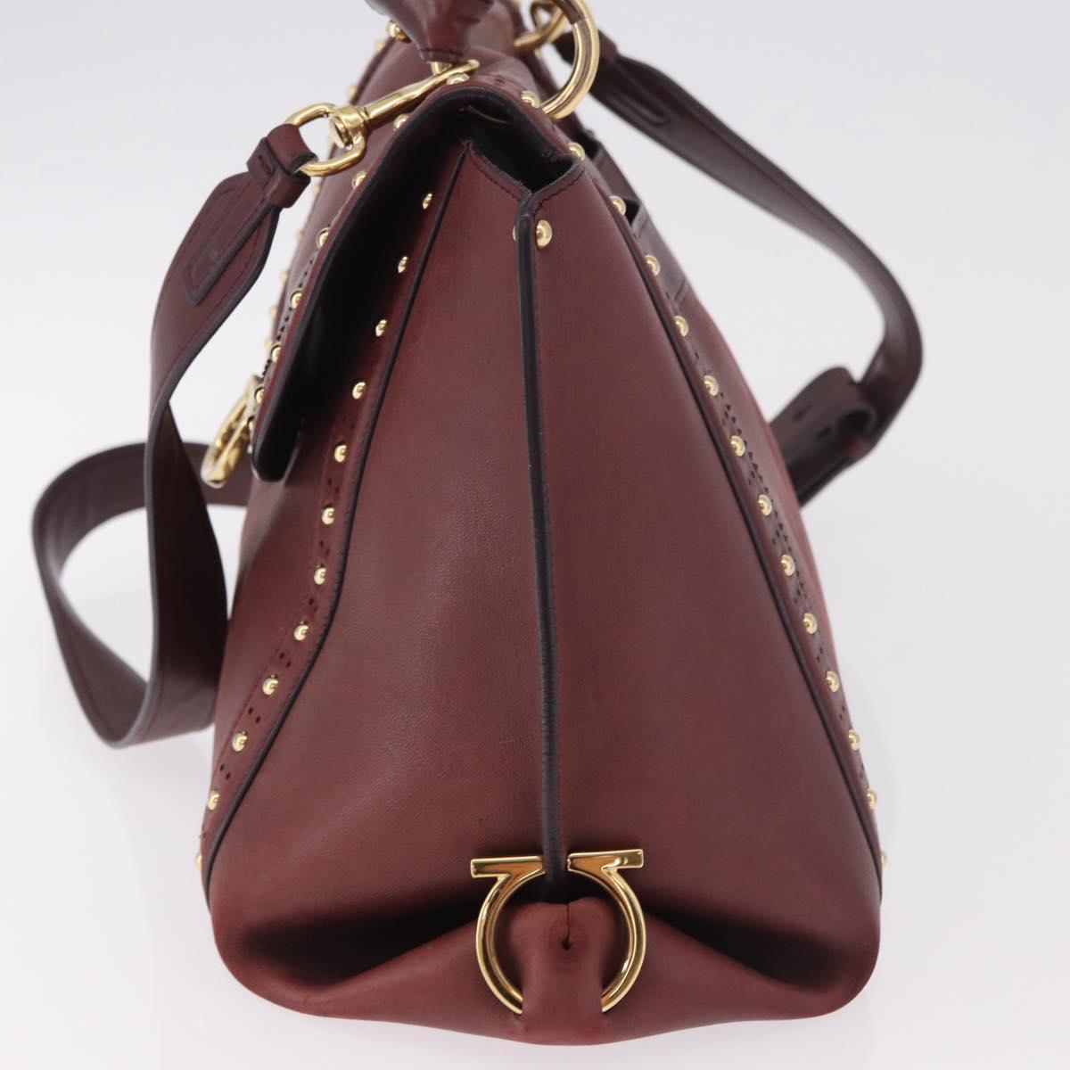 Salvatore Ferragamo Gancini Hand Bag Leather 2way Bordeaux Gold Auth 184549