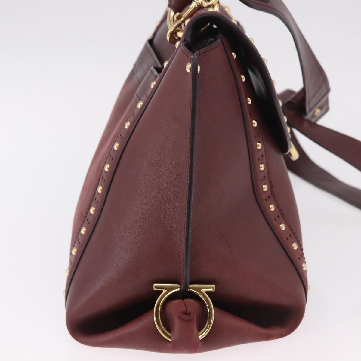 Salvatore Ferragamo Gancini Hand Bag Leather 2way Bordeaux Gold Auth 184549