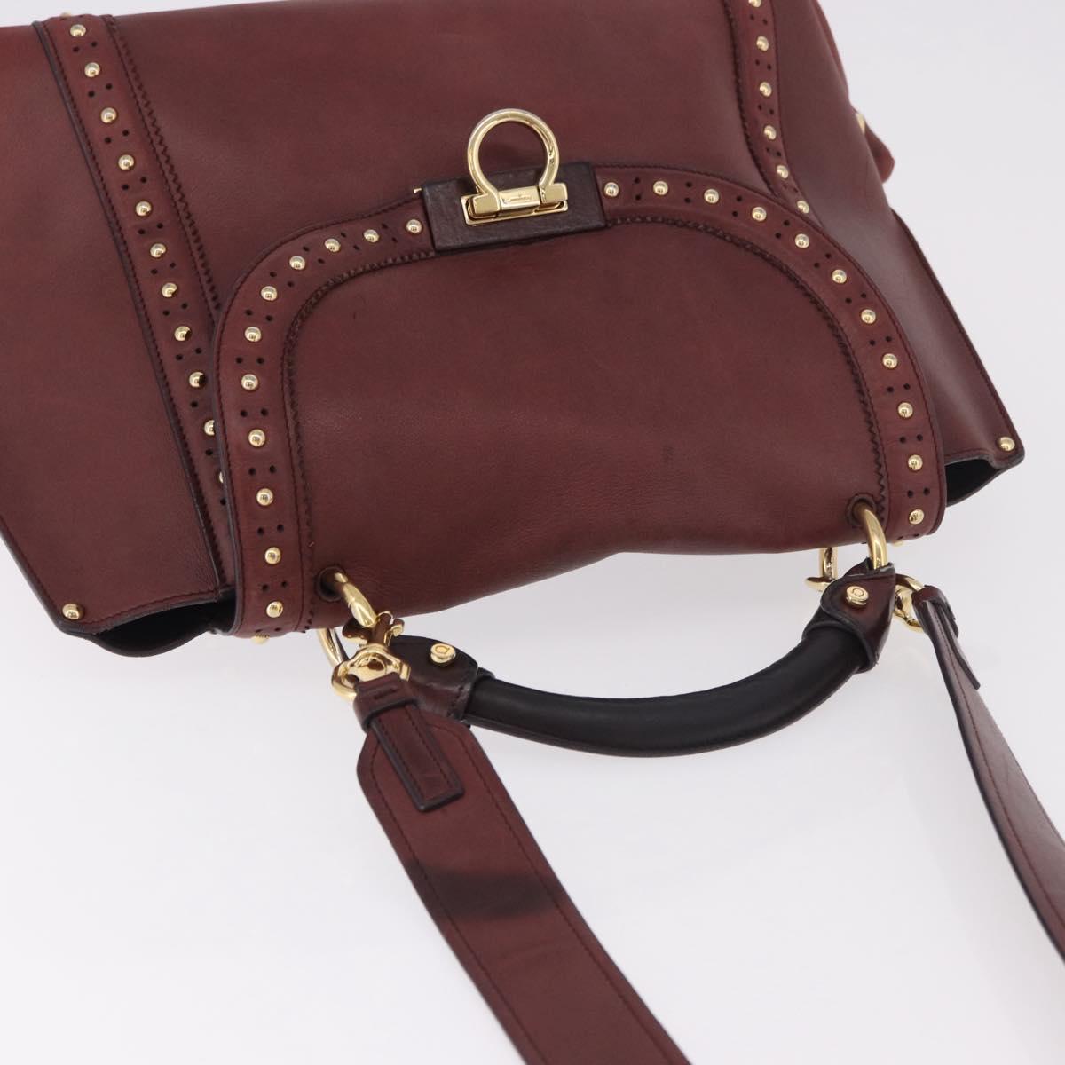 Salvatore Ferragamo Gancini Hand Bag Leather 2way Bordeaux Gold Auth 184549