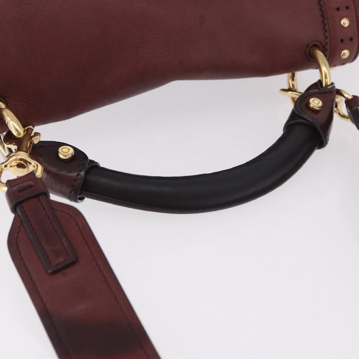 Salvatore Ferragamo Gancini Hand Bag Leather 2way Bordeaux Gold Auth 184549