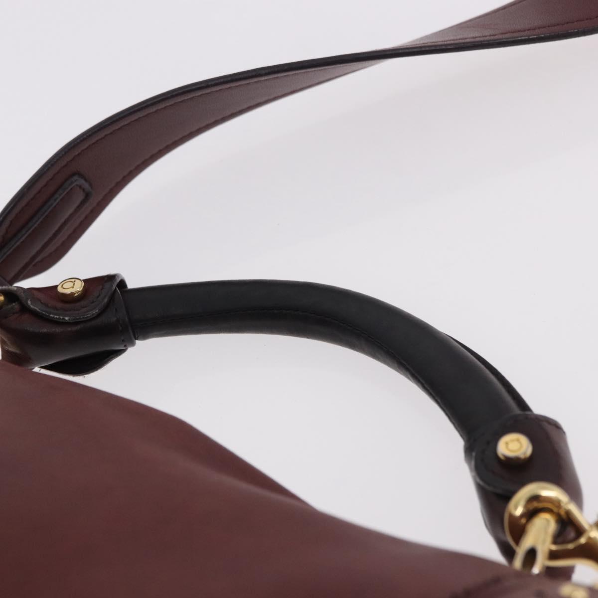 Salvatore Ferragamo Gancini Hand Bag Leather 2way Bordeaux Gold Auth 184549