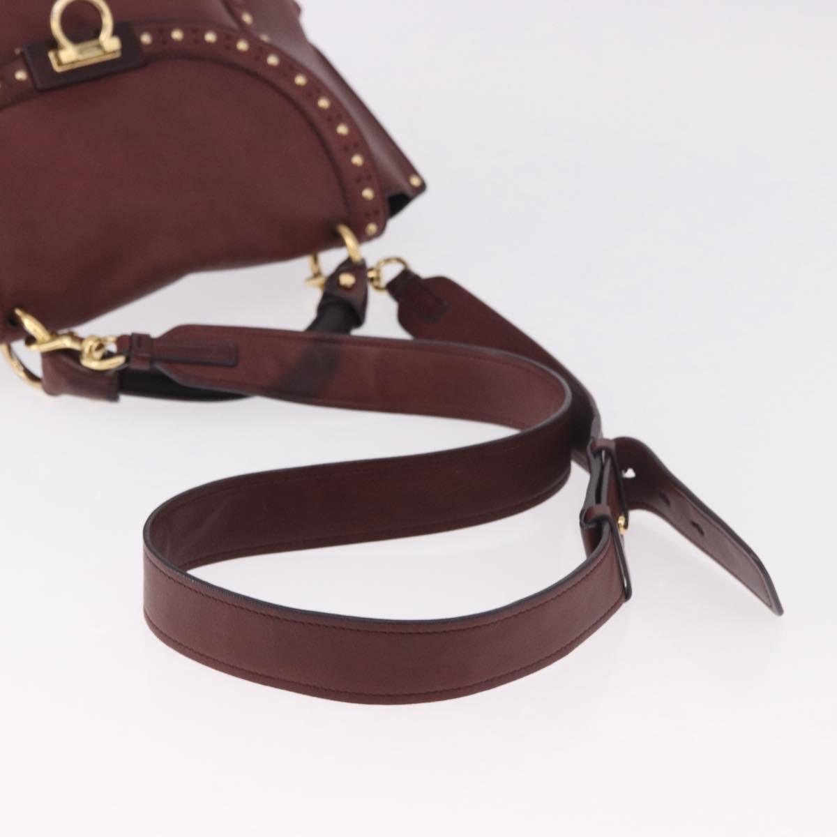 Salvatore Ferragamo Gancini Hand Bag Leather 2way Bordeaux Gold Auth 184549