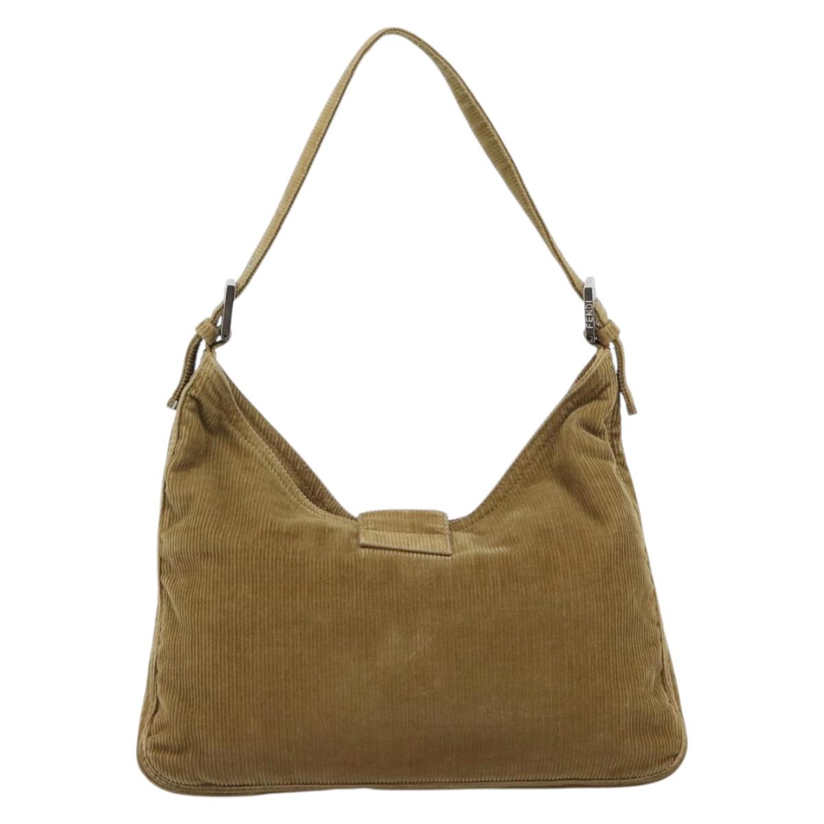 FENDI Mamma Baguette Shoulder Bag Corduroy Brown Silver Auth 184550V