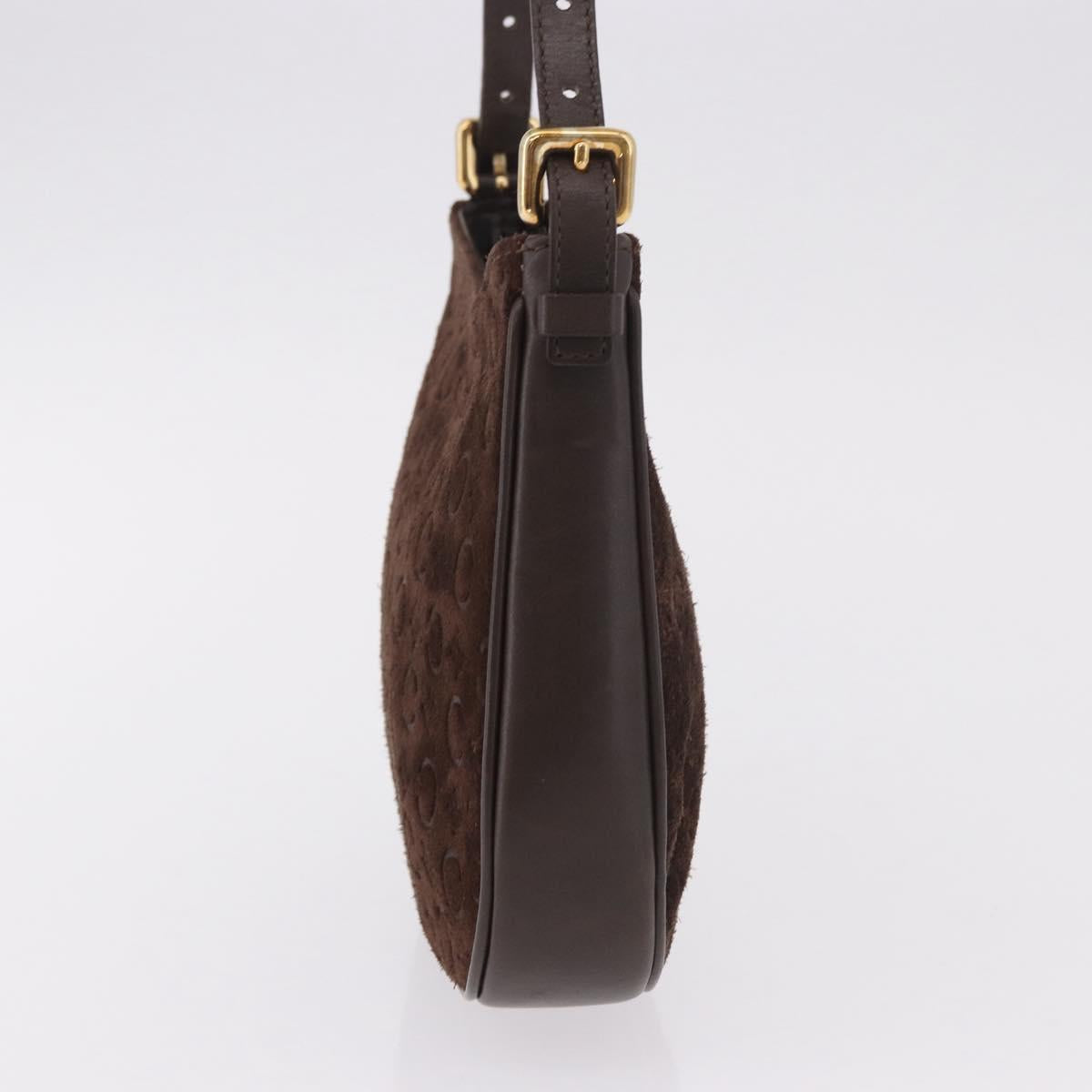CELINE C Macadam Canvas Shoulder Bag Suede Brown Gold Auth 184551A