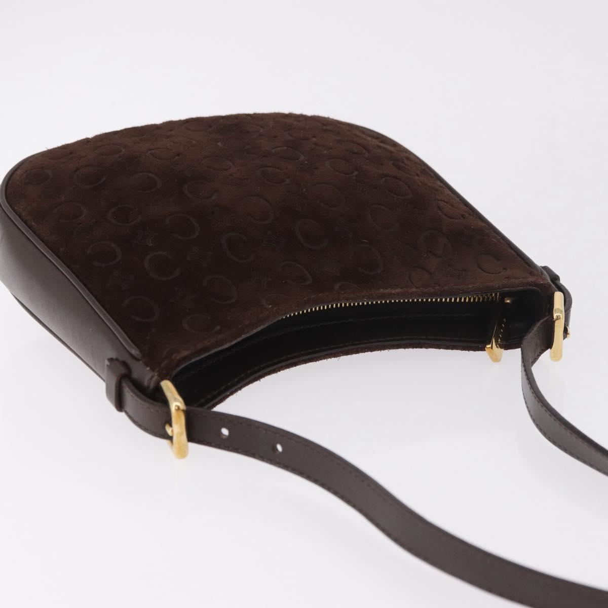 CELINE C Macadam Canvas Shoulder Bag Suede Brown Gold Auth 184551A
