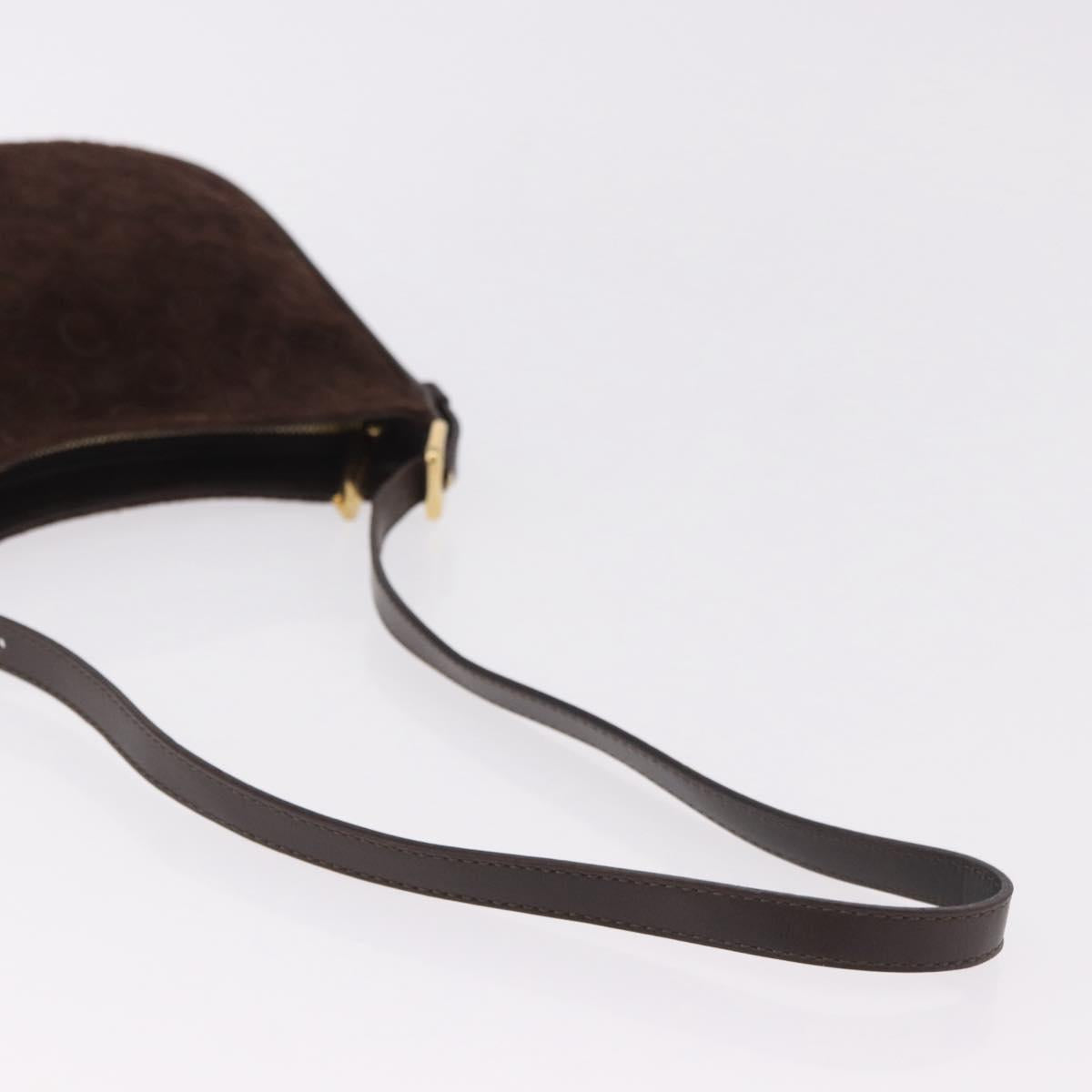 CELINE C Macadam Canvas Shoulder Bag Suede Brown Gold Auth 184551A