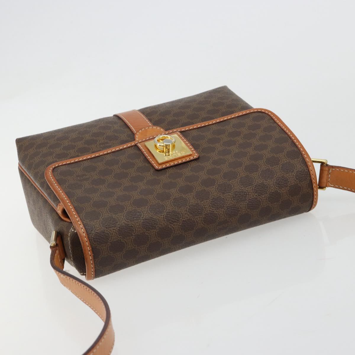CELINE Macadam Canvas Shoulder Bag PVC Leather Brown Gold Auth 184552A