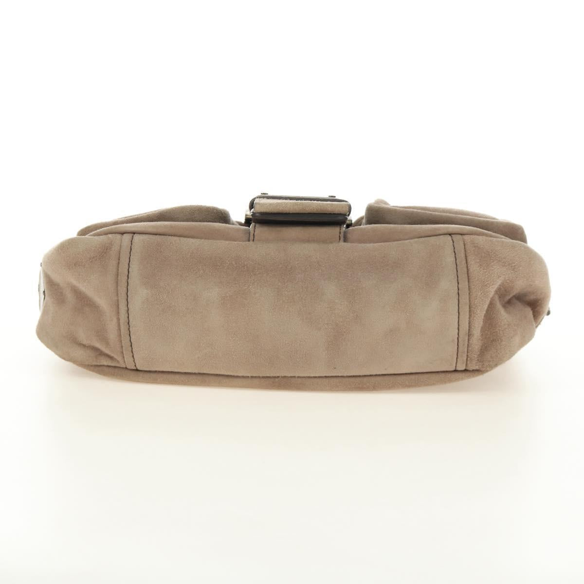 PRADA Chain Shoulder Bag Suede Beige Silver Auth 184553SAV