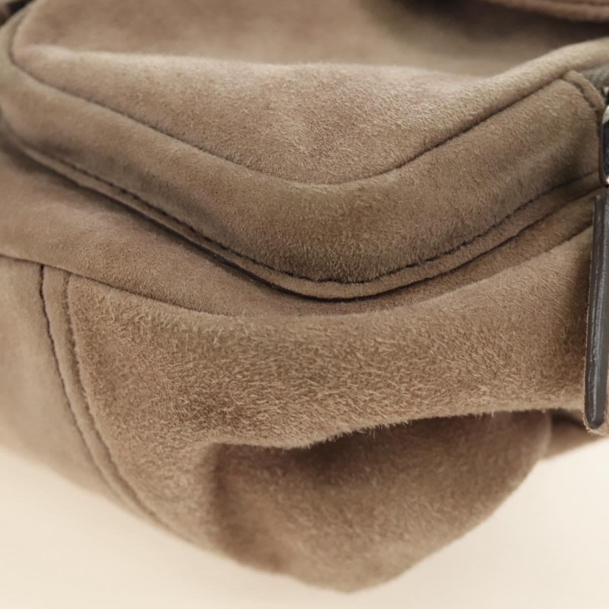 PRADA Chain Shoulder Bag Suede Beige Silver Auth 184553SAV
