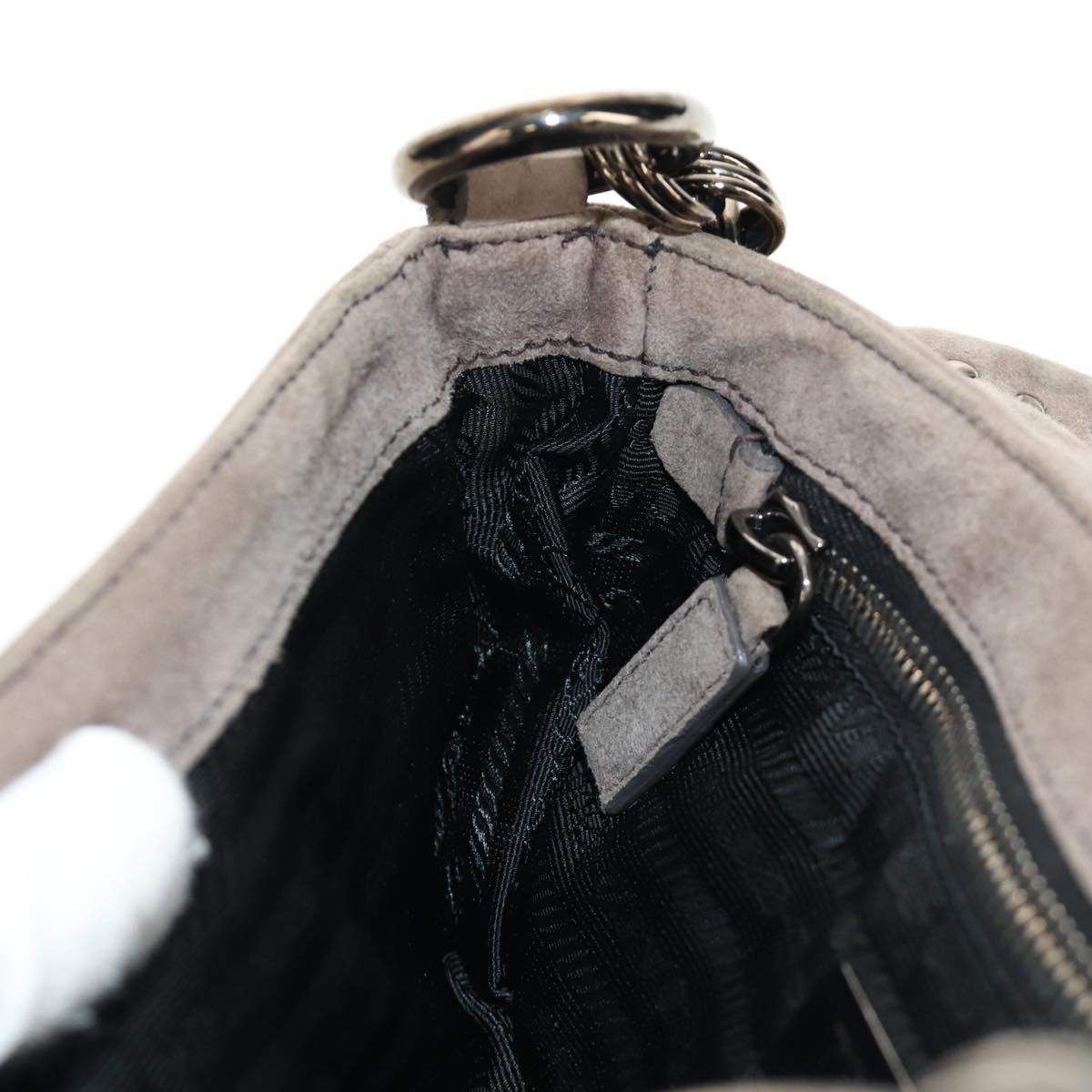 PRADA Chain Shoulder Bag Suede Beige Silver Auth 184553SAV