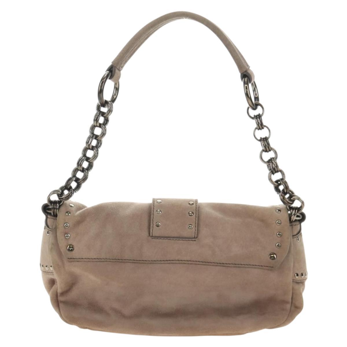 PRADA Chain Shoulder Bag Suede Beige Silver Auth 184553SAV