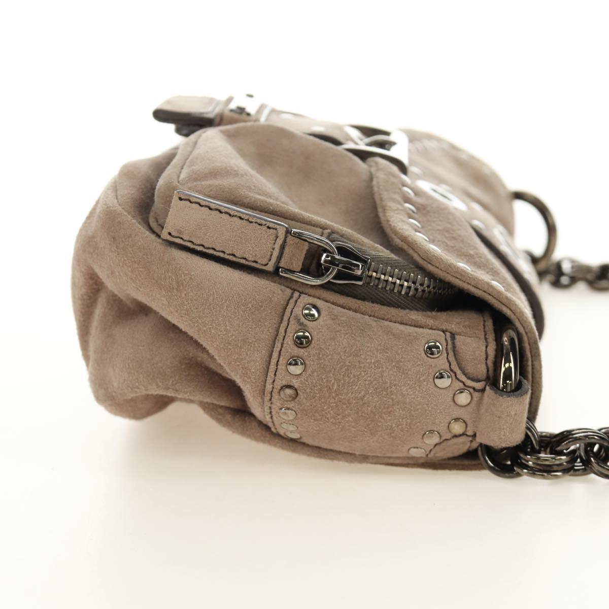 PRADA Chain Shoulder Bag Suede Beige Silver Auth 184553SAV
