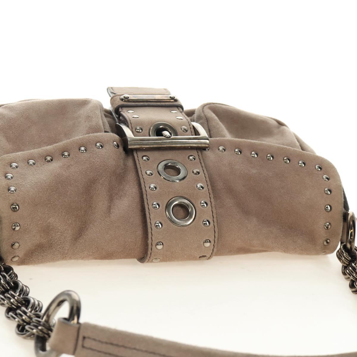 PRADA Chain Shoulder Bag Suede Beige Silver Auth 184553SAV