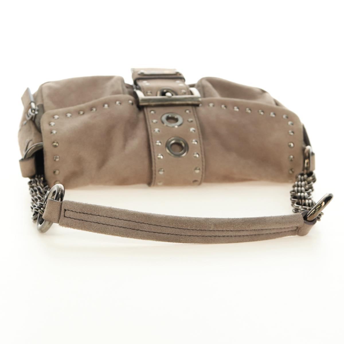 PRADA Chain Shoulder Bag Suede Beige Silver Auth 184553SAV