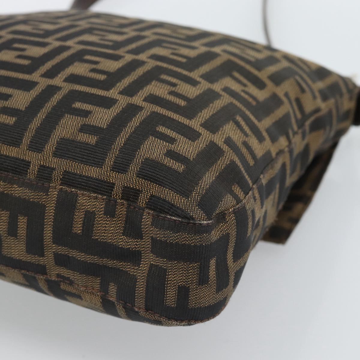 FENDI Zucca Canvas Mamma Baguette Shoulder Bag Black Brown Auth 184554A