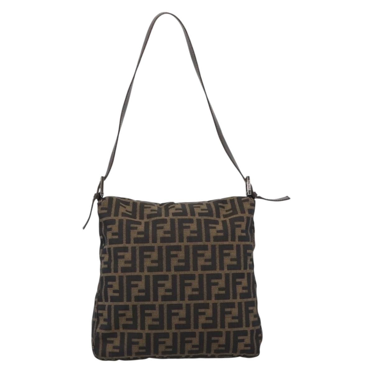 FENDI Zucca Canvas Mamma Baguette Shoulder Bag Black Brown Auth 184554A