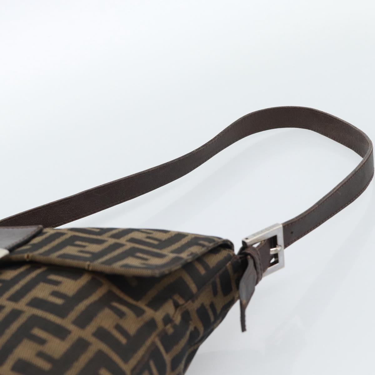 FENDI Zucca Canvas Mamma Baguette Shoulder Bag Black Brown Auth 184554A