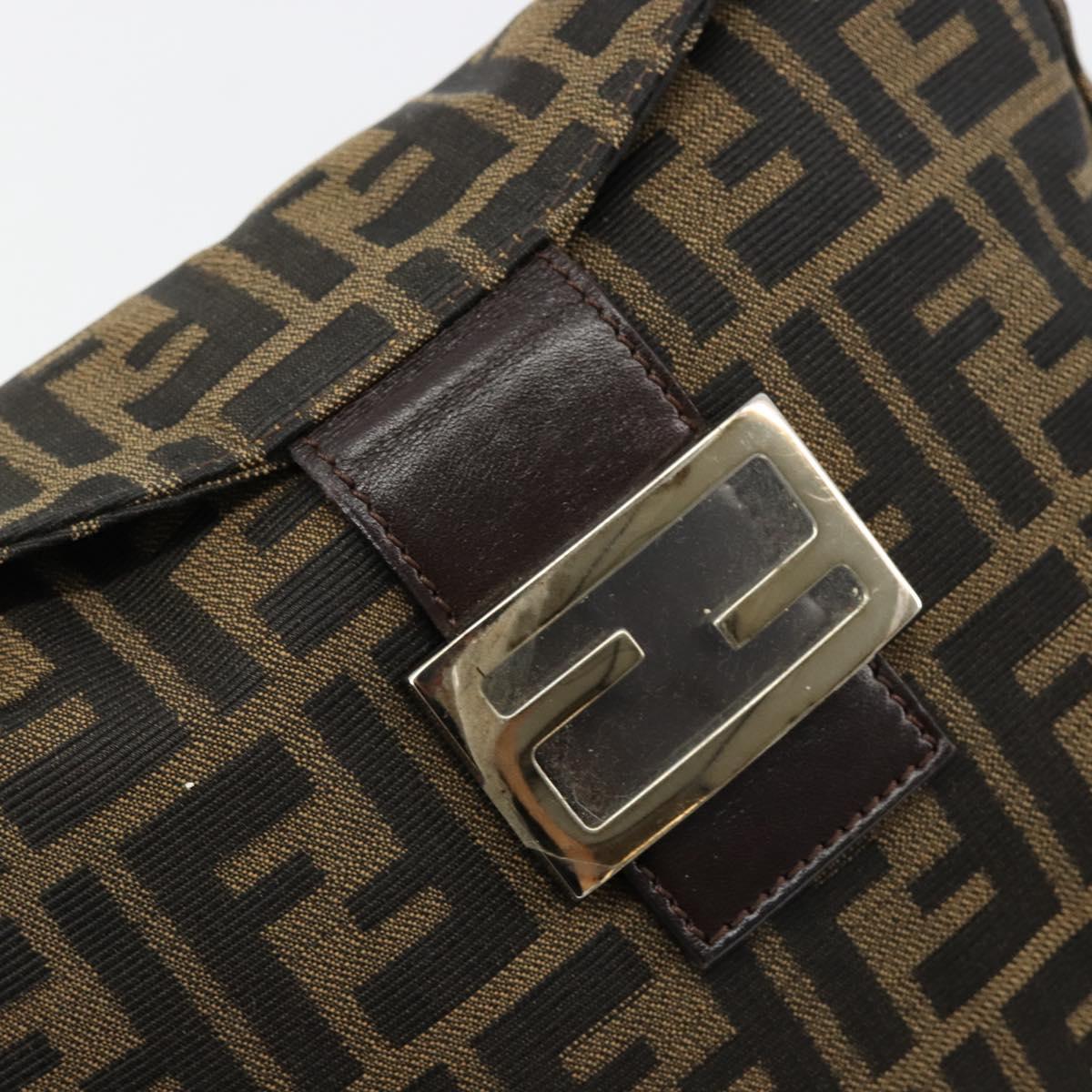 FENDI Zucca Canvas Mamma Baguette Shoulder Bag Black Brown Auth 184555SAM