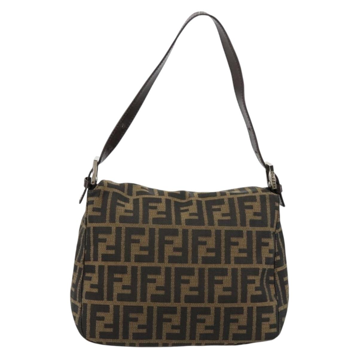 FENDI Zucca Canvas Mamma Baguette Shoulder Bag Black Brown Auth 184555SAM