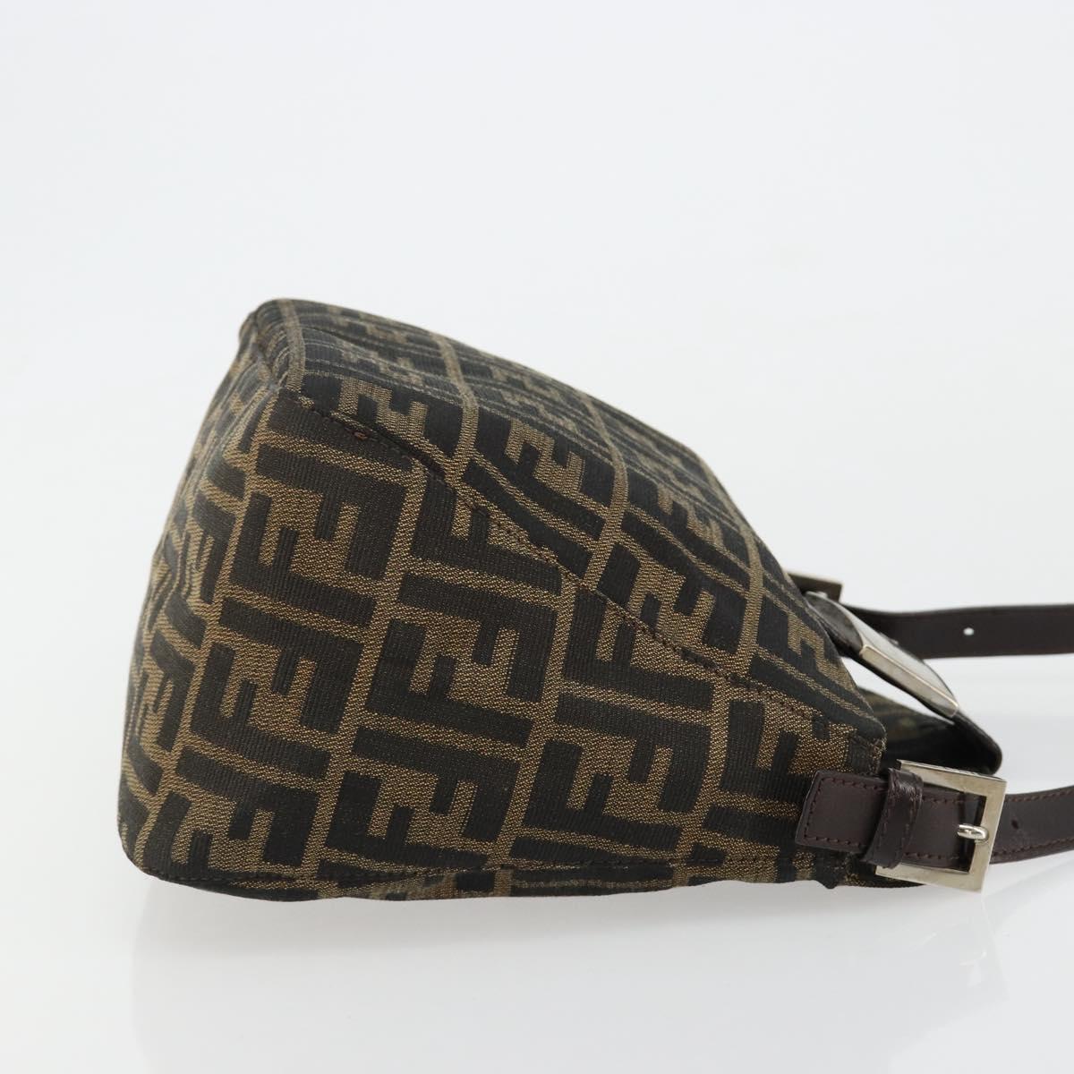 FENDI Zucca Canvas Mamma Baguette Shoulder Bag Black Brown Auth 184555SAM