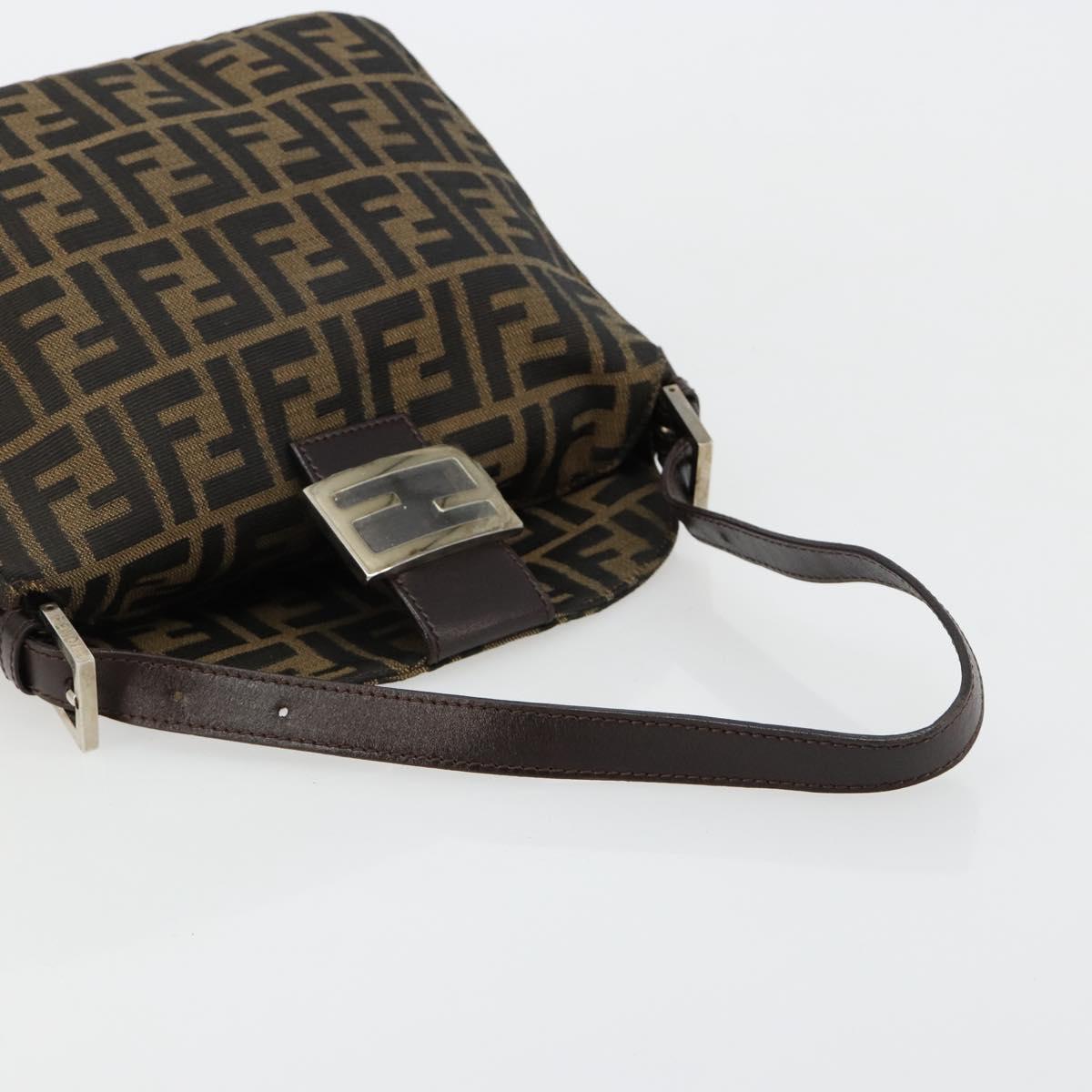 FENDI Zucca Canvas Mamma Baguette Shoulder Bag Black Brown Auth 184555SAM