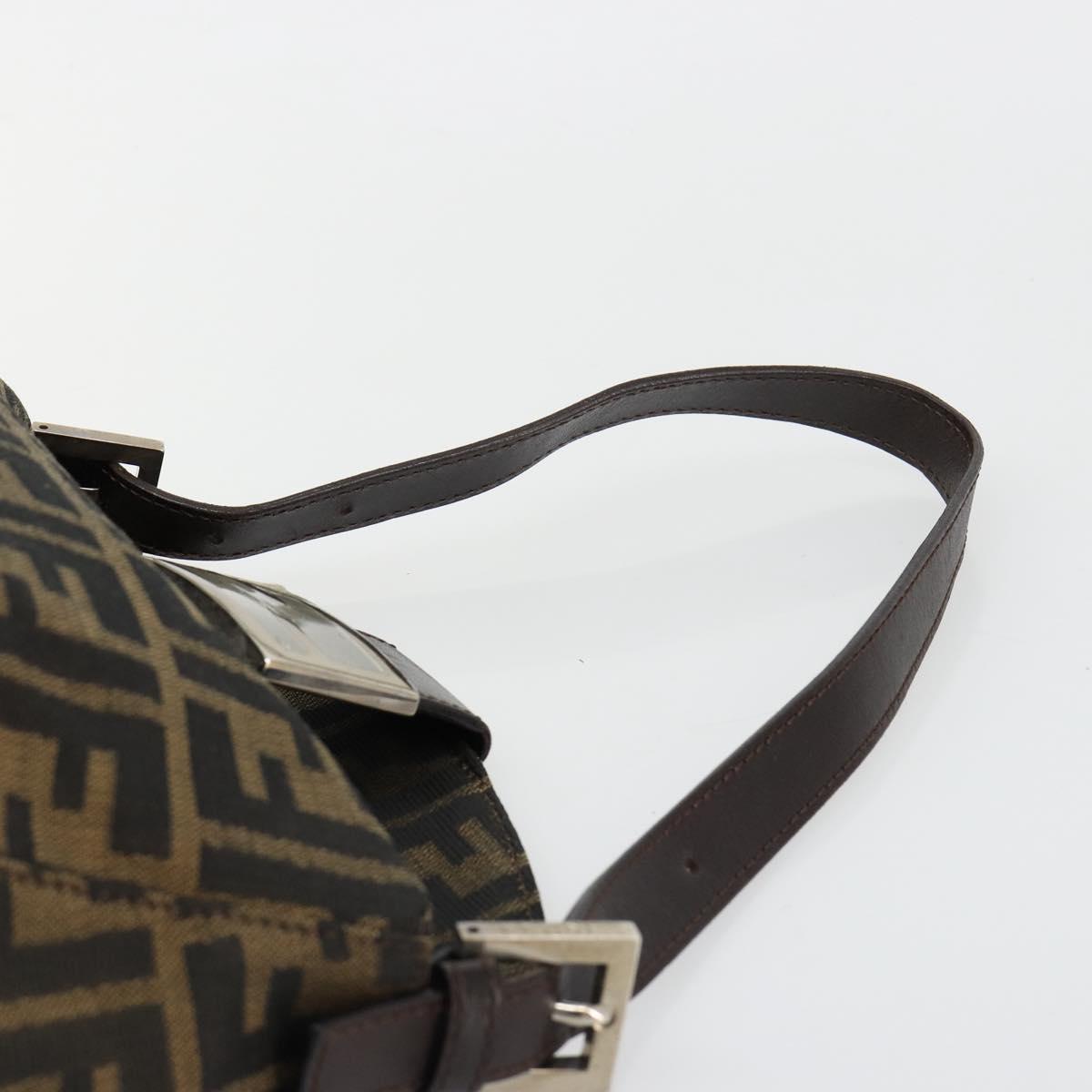 FENDI Zucca Canvas Mamma Baguette Shoulder Bag Black Brown Auth 184555SAM