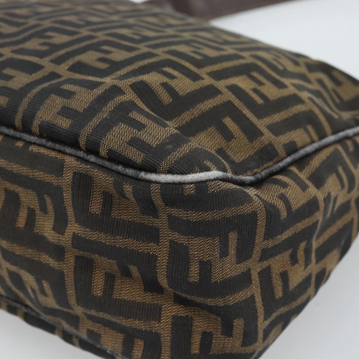 FENDI Zucca Canvas Mamma Baguette Shoulder Bag Black Brown Auth 184556