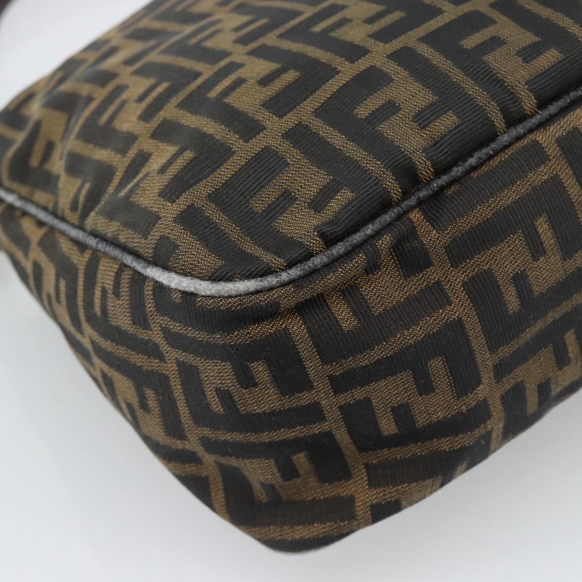 FENDI Zucca Canvas Mamma Baguette Shoulder Bag Black Brown Auth 184556