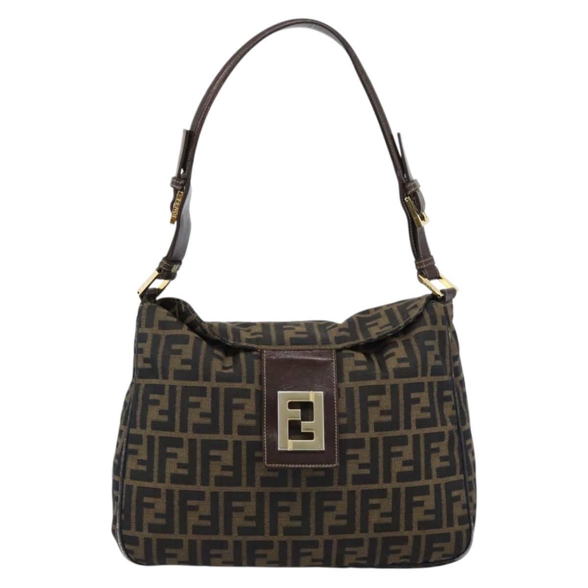 FENDI Zucca Canvas Mamma Baguette Shoulder Bag Black Brown Auth 184556