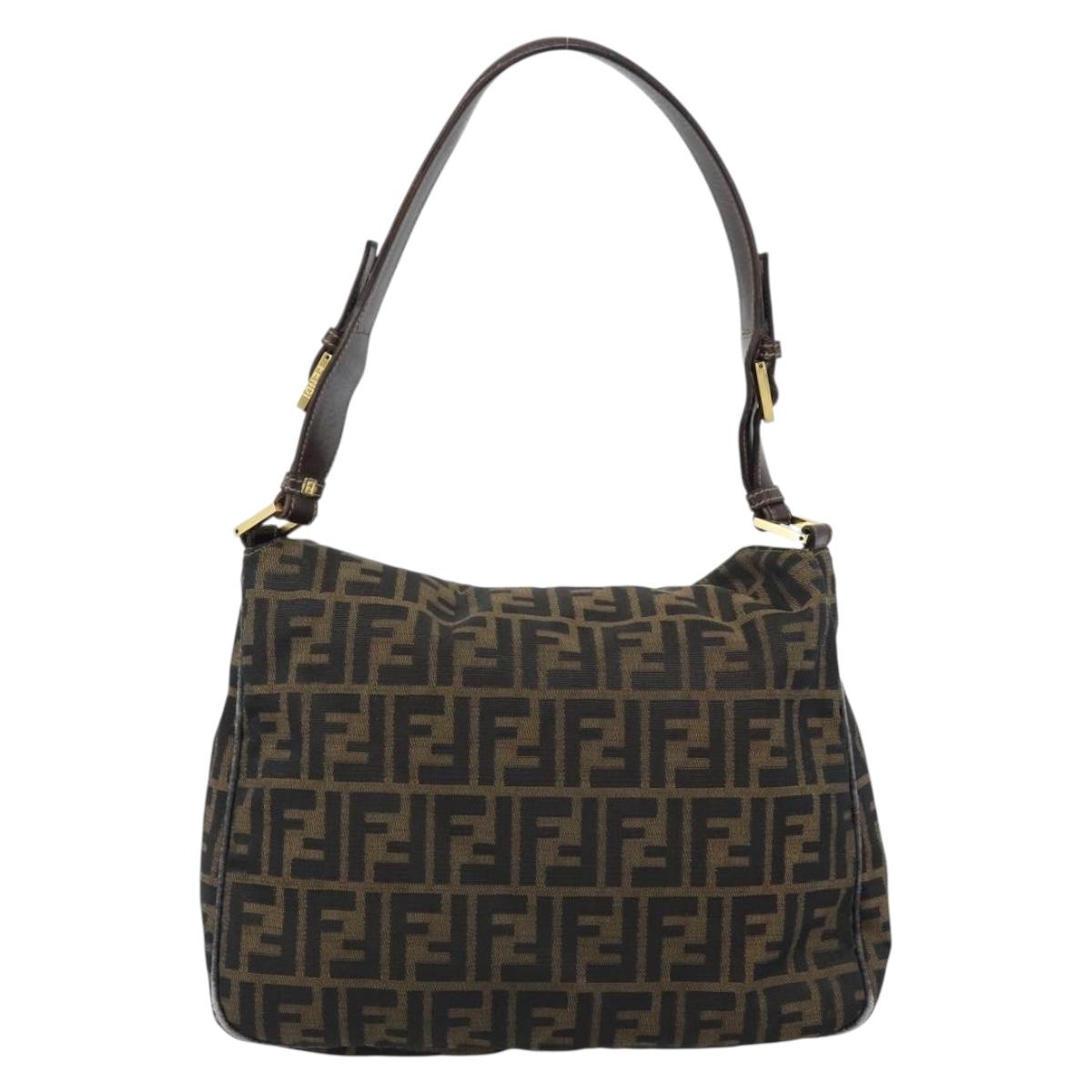FENDI Zucca Canvas Mamma Baguette Shoulder Bag Black Brown Auth 184556
