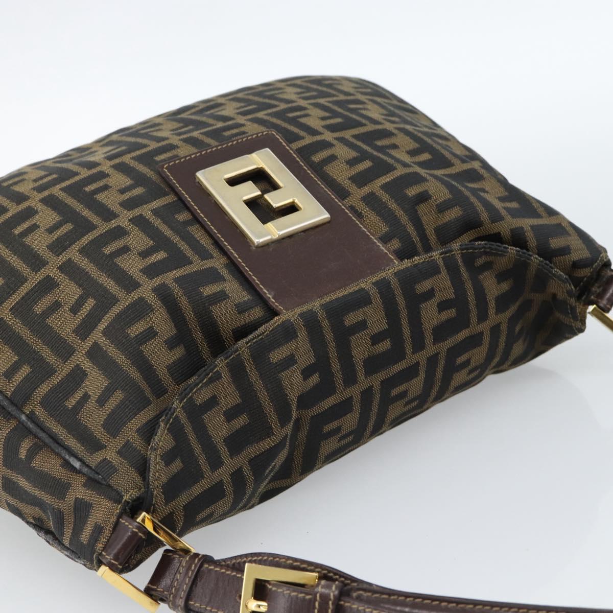 FENDI Zucca Canvas Mamma Baguette Shoulder Bag Black Brown Auth 184556